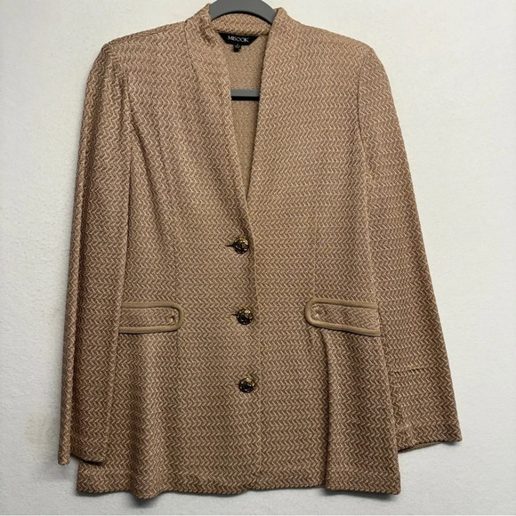 Exclusively Misook Tan Blazer Jacket Knit S Gold Buttons - Picture 1 of 8